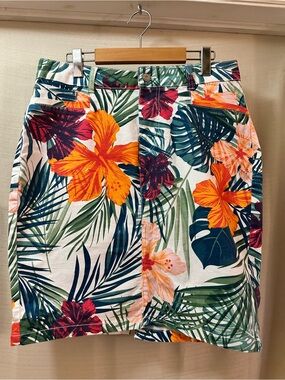 Blue Identity Tropical Floral Stretch Mini Skirt Cotton Blend Size 12/32 Boho